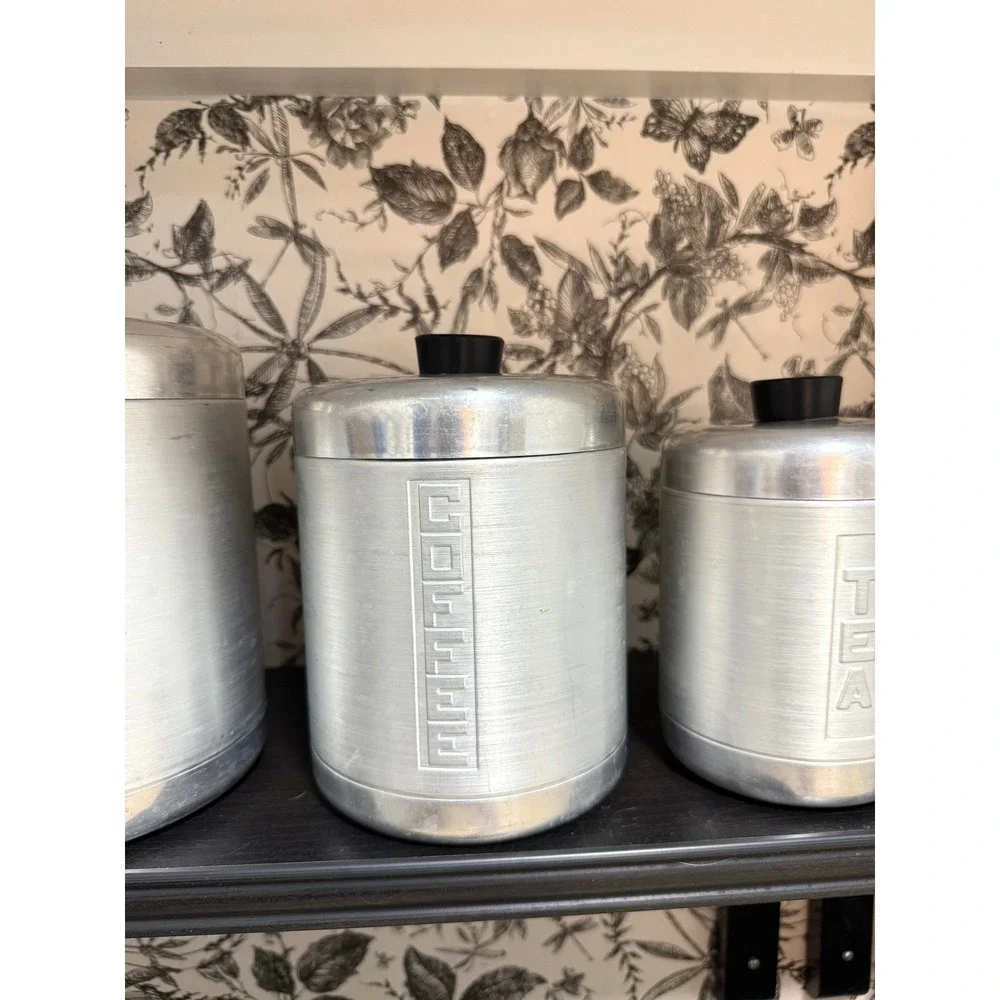Vintage 1950s Mid Century Modern Spun Aluminum Nesting Kitchen Canister Set